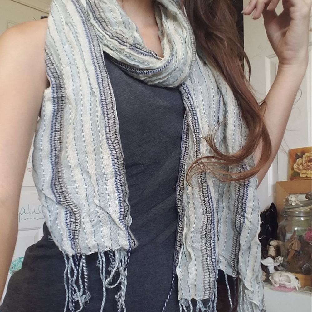 Y2K Blue Striped Scarf